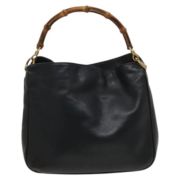 GUCCI Bamboo Hand Bag Leather 2way Navy Gold 001 3444 1638 Auth BA3439 - Picture 2 of 15